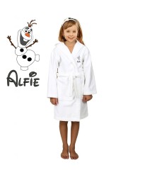 White Snow Cartoon Design & Custom Name Embroidery on Kids Hooded Bathrobe